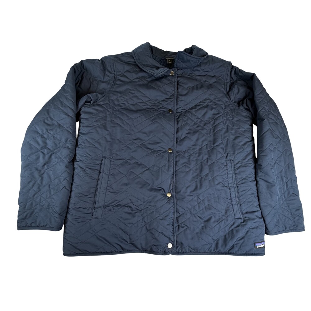 Patagonia Quilted Los Gatos Jacket Womens XL Blue Fleece Lined Snap Front